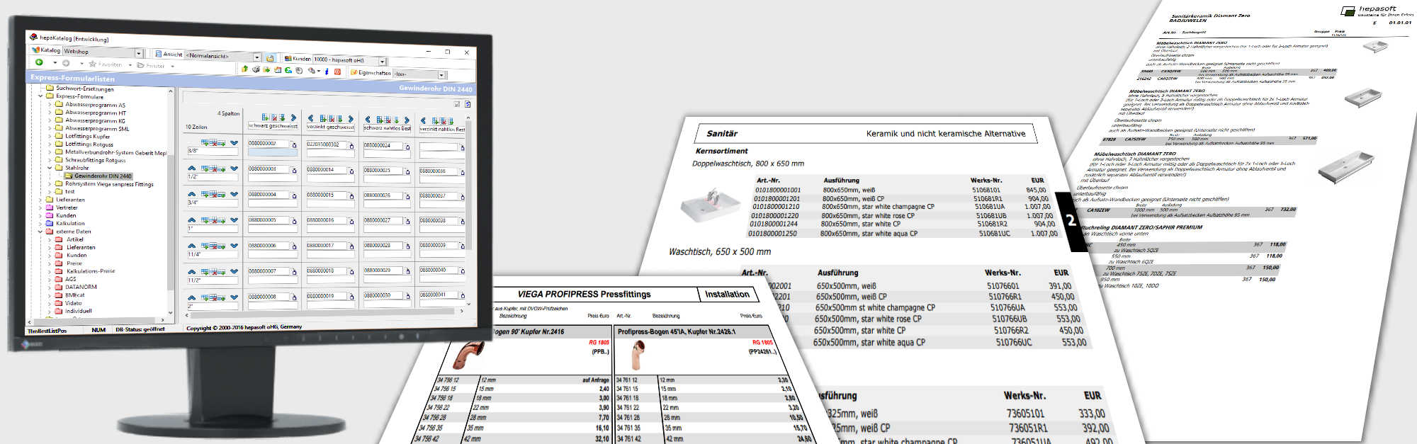 Oberfläche von hepaKatalog mit Produktdaten und Katalogseiten